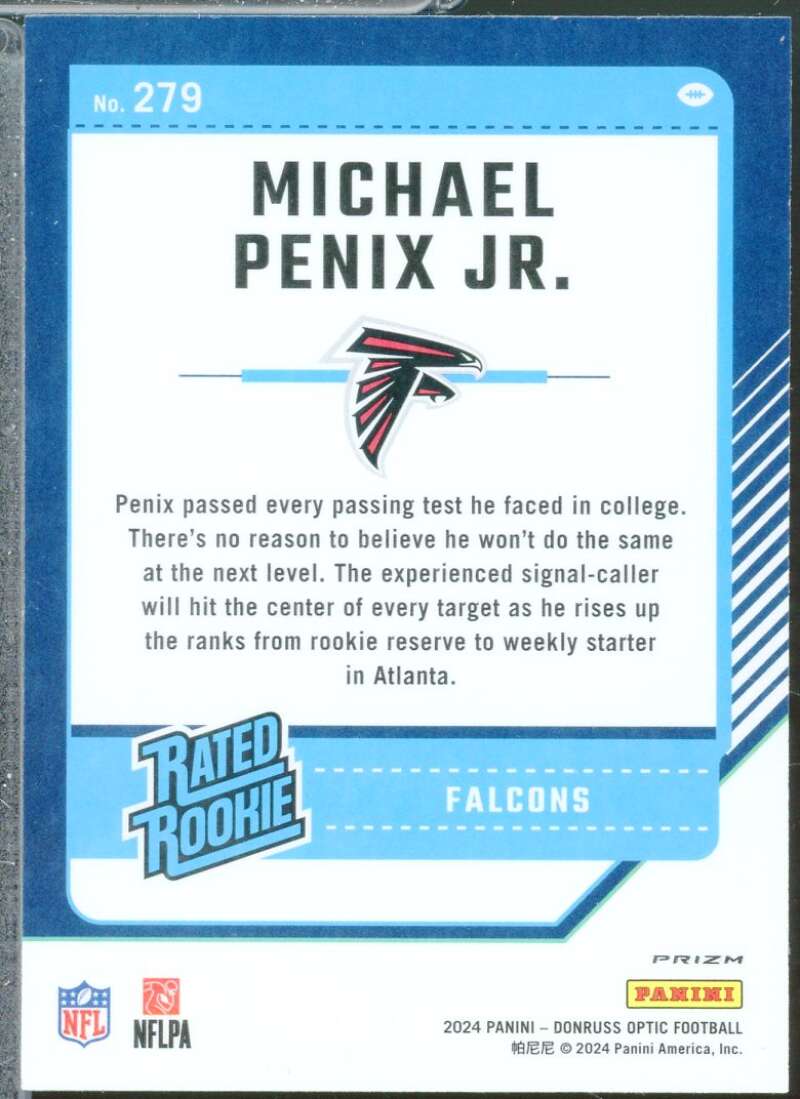 Michael Penix Jr. Rookie Card 2024 Donruss Optic Rated Rookie Holo #279  Image 2