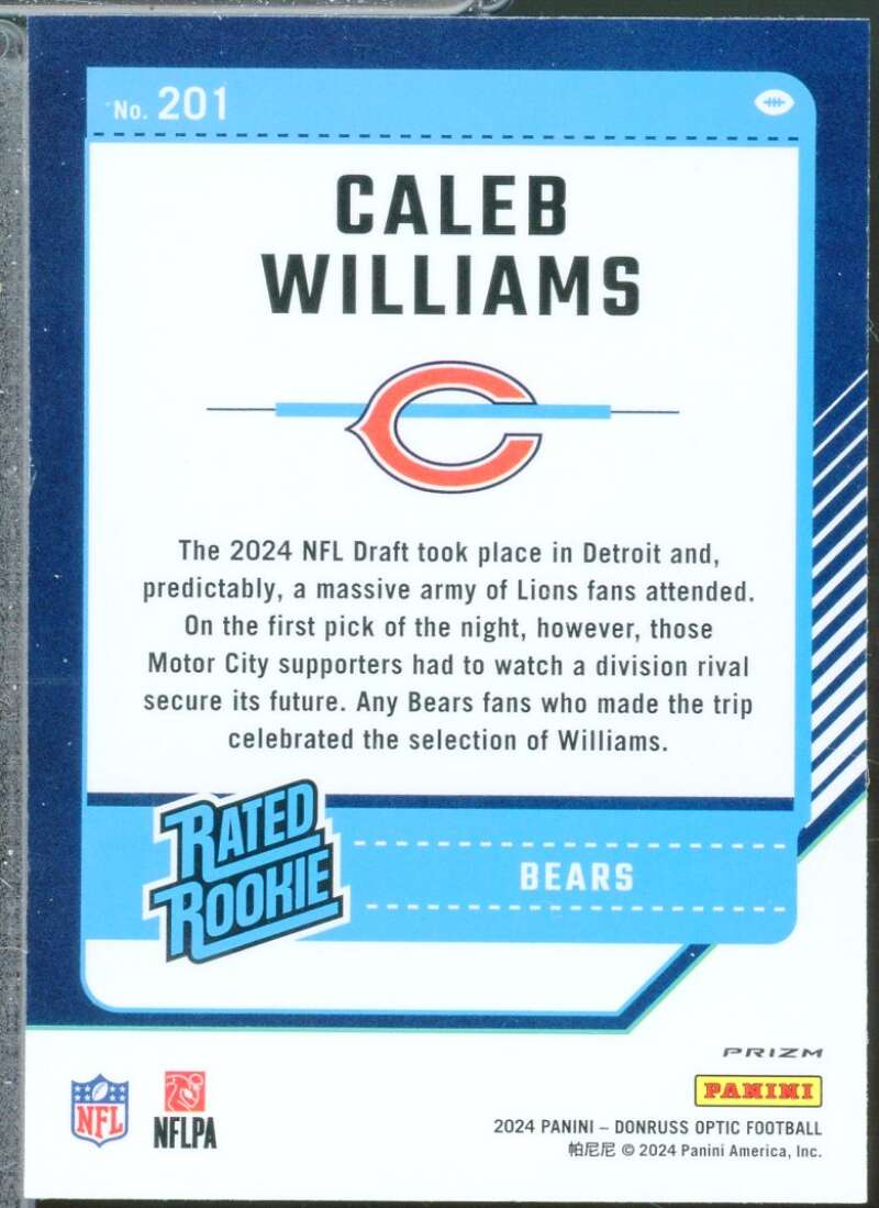 Caleb Williams Rookie Card 2024 Donruss Optic Rated Rookie Pink #201  Image 2