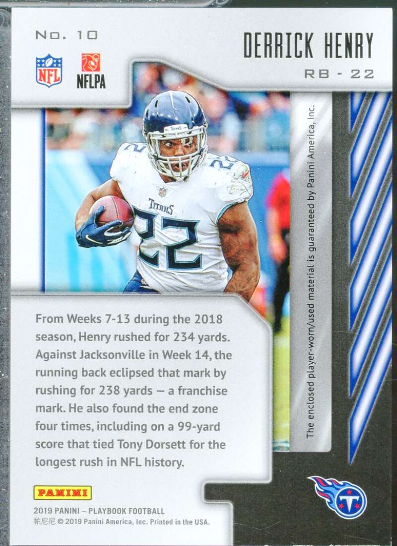 Derrick Henry Card 2019 Panini Playbook Zoning Commission Jersey Materials #10  Image 2
