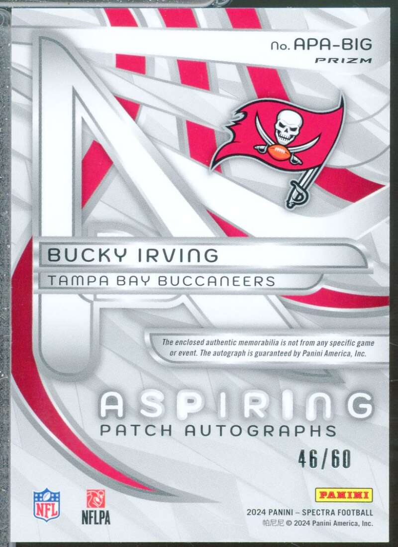 Bucky Irving Rookie 2024 Panini Spectra Aspiring Patch Autographs Hyper /60 #13  Image 2