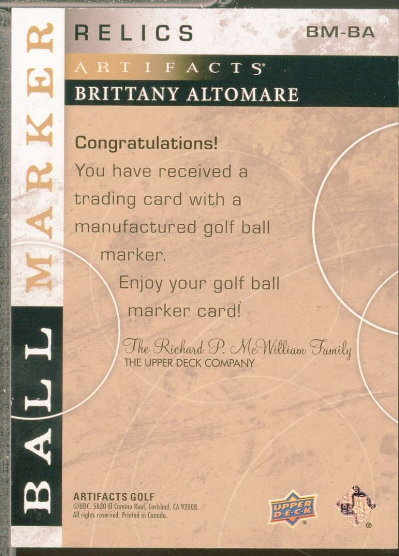 Brittany Altomare Card 2021 Upper Deck Artifacts Ball Markers #BMBA  Image 2