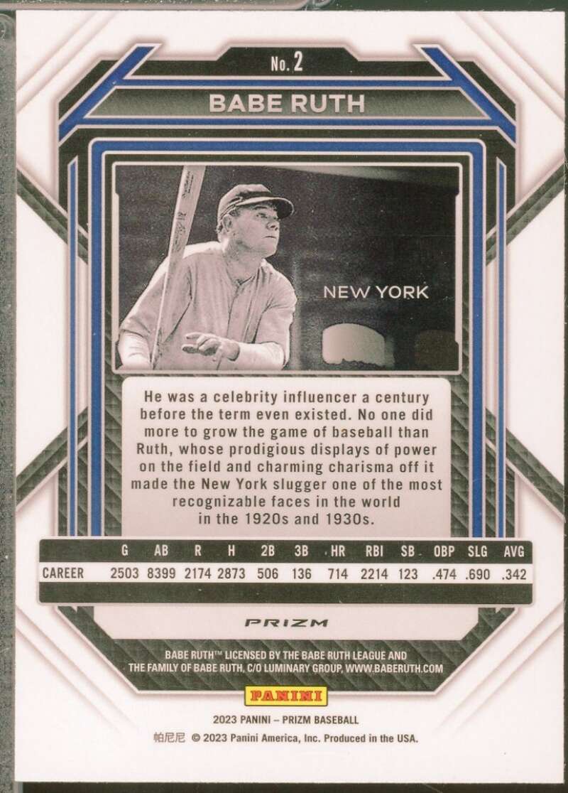 Babe Ruth Card 2023 Panini Prizm Prizms Blue Ice #2  Image 2
