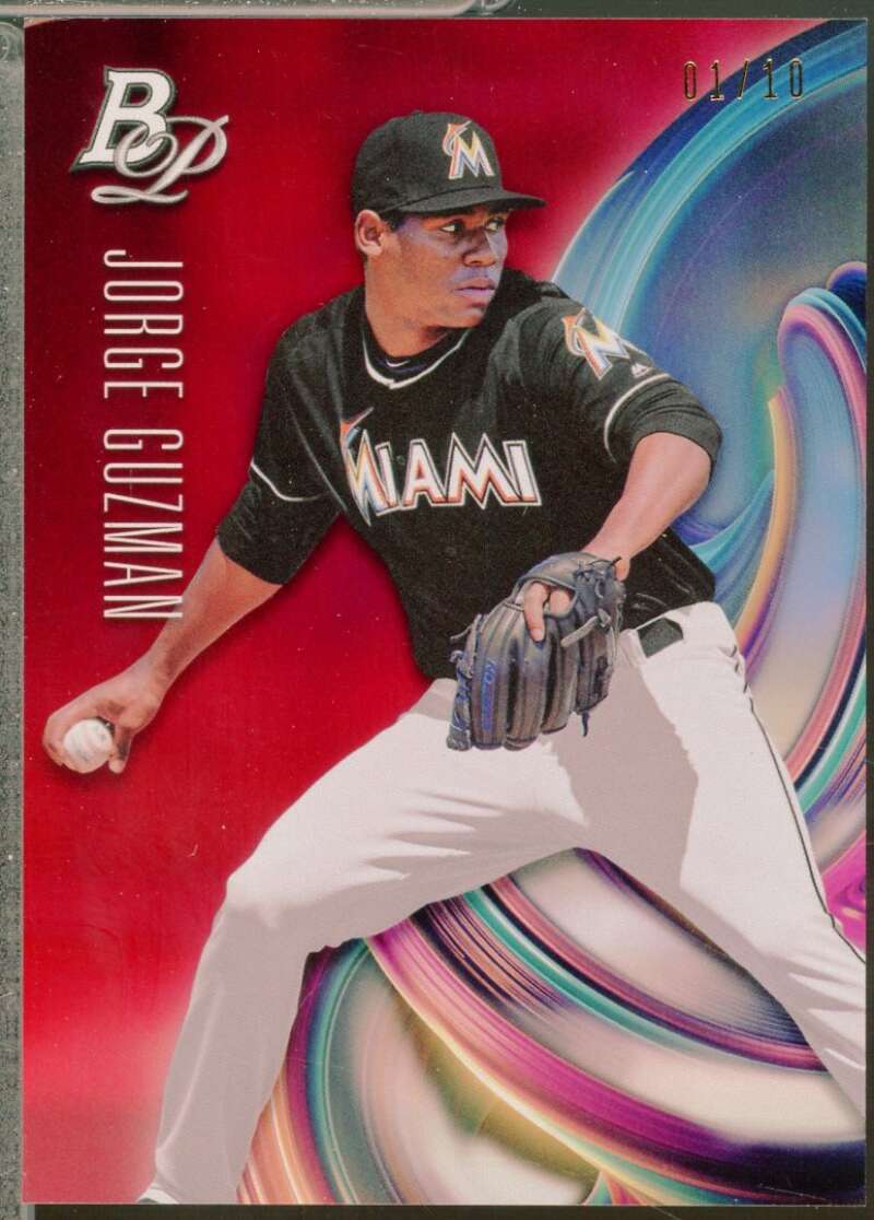 Jorge Guzman Card 2018 Bowman Platinum Top Prospects Red /10 #TOP49  Image 1