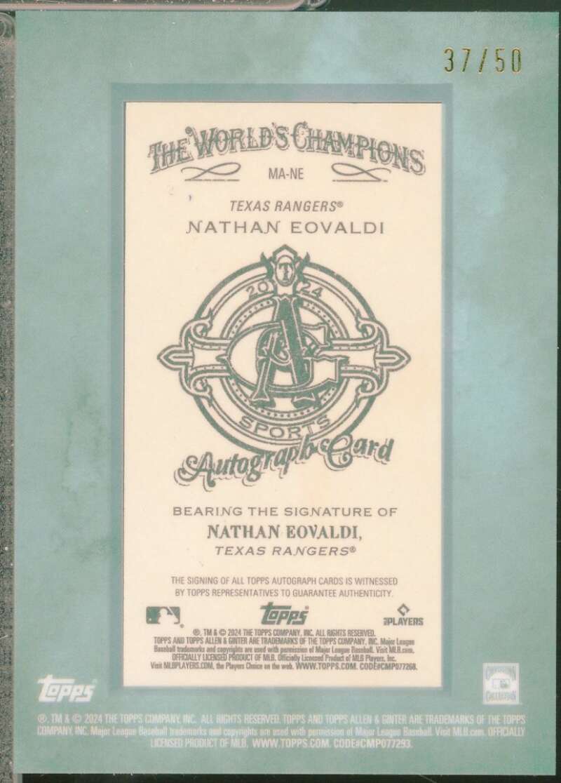 Nathan Eovaldi 2024 Topps Allen Ginter Framed Mini Autograph Blue Frame 50 #MANE  Image 2