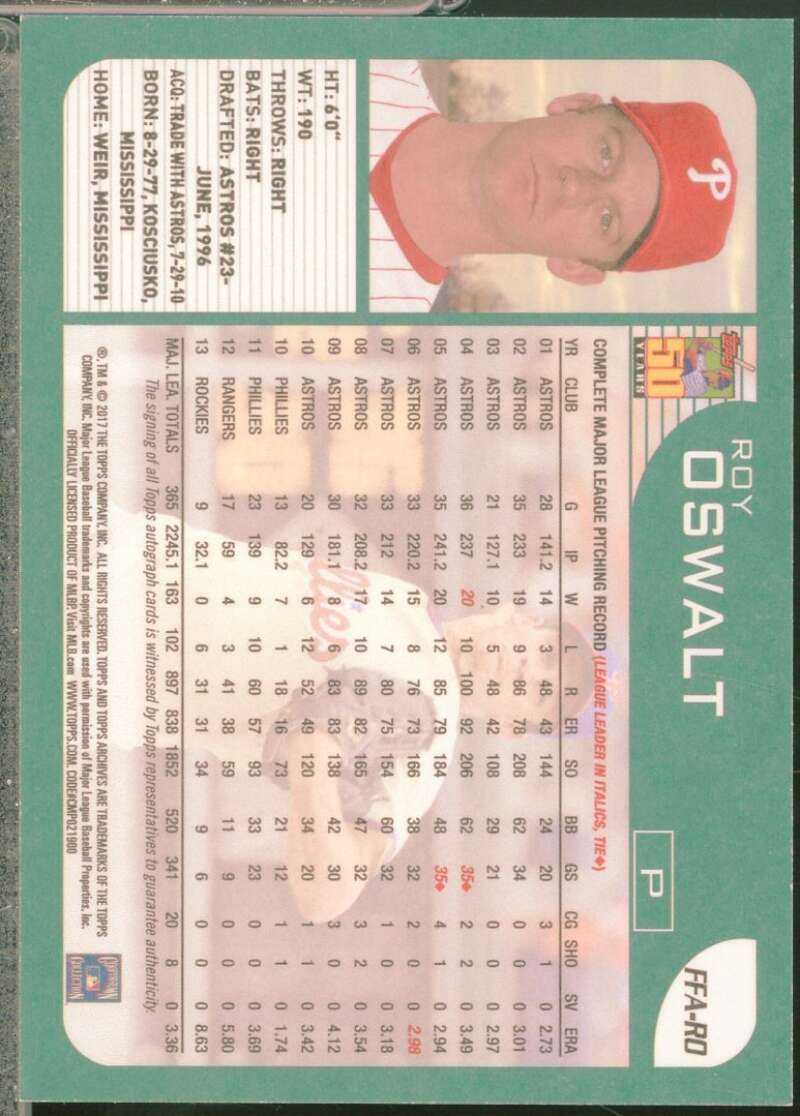 Roy Oswalt Card 2017 Topps Archives Fan Favorites Autographs #FFARO  Image 2