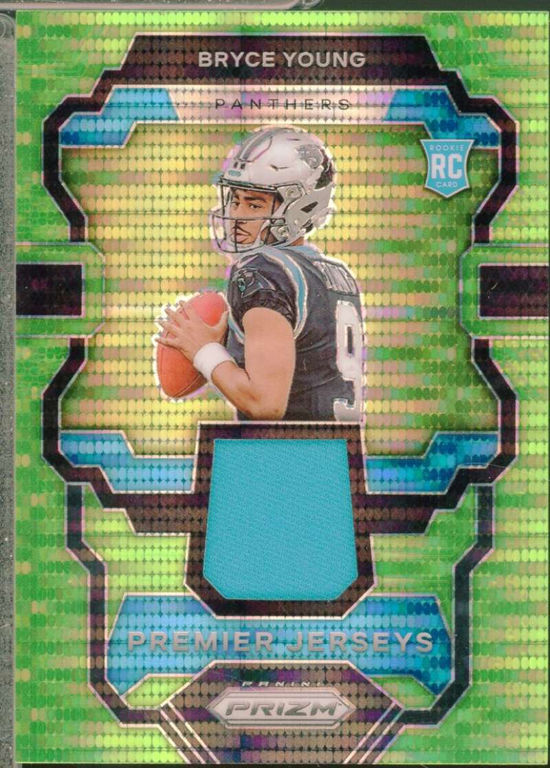Bryce Young Rookie Card 2023 Panini Prizm Premier Jerseys Neon Green Pulsar #1  Image 1