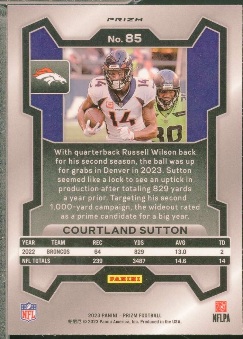 Courtland Sutton Card 2023 Panini Prizm Prizms Black and White Checker #85  Image 2