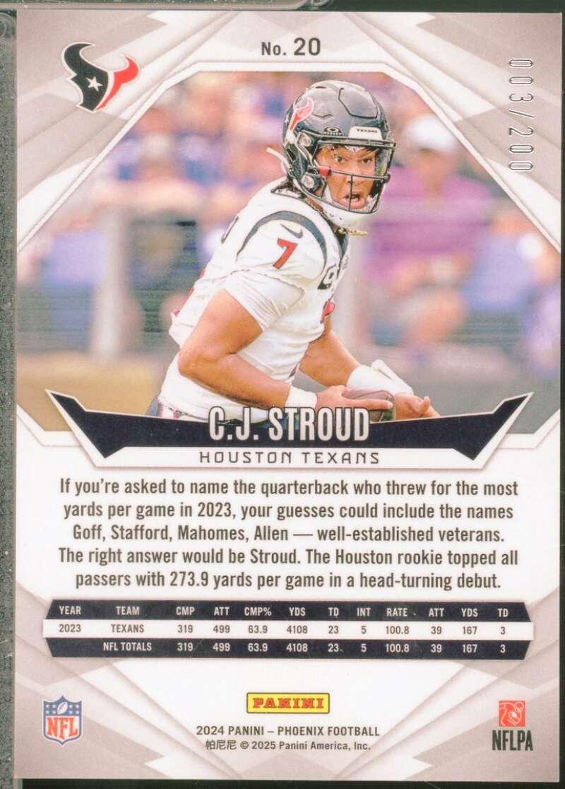 CJ Stroud Card 2024 Panini Phoenix Pulsar /200 #20  Image 2