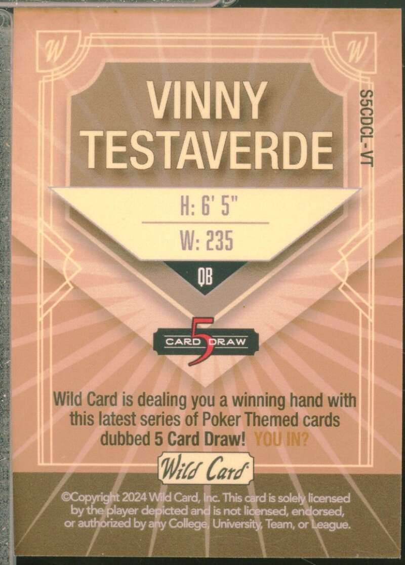Vinny Testaverde Card 2024 Wild Card 5 Card Draw Green /2 #S5CDCLVT  Image 2