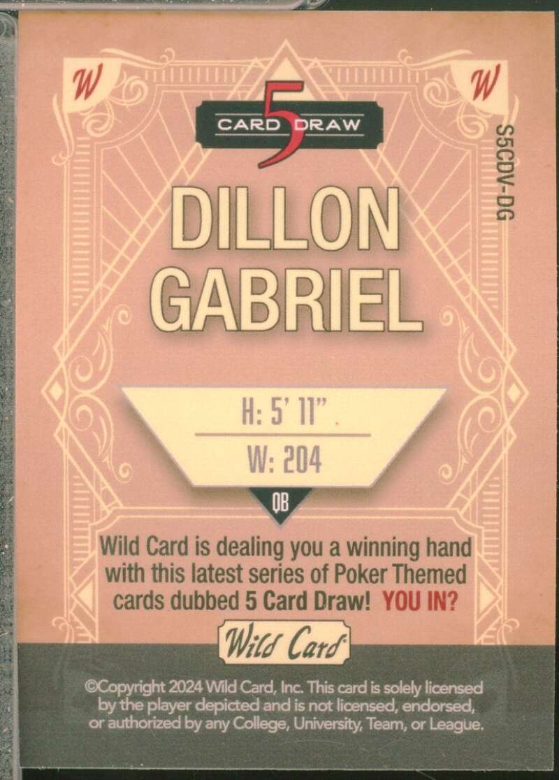 Dillon Gabriel Rookie 2024 Wild 5 Draw 4 of a Kind Blue /5 #S5CDVDG  Image 2