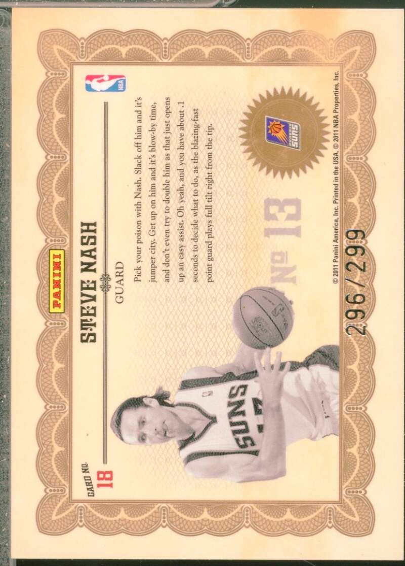 Steve Nash Card 2010-11 Panini Gold Standard Gold Stars /299 #18  Image 2