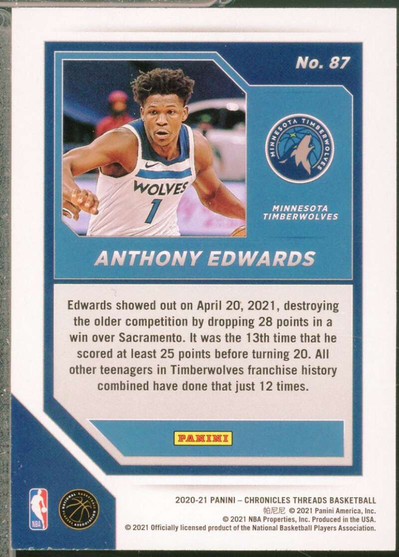 Anthony Edwards Rookie Card 2020-21 Panini Chronicles Threads #87  Image 2