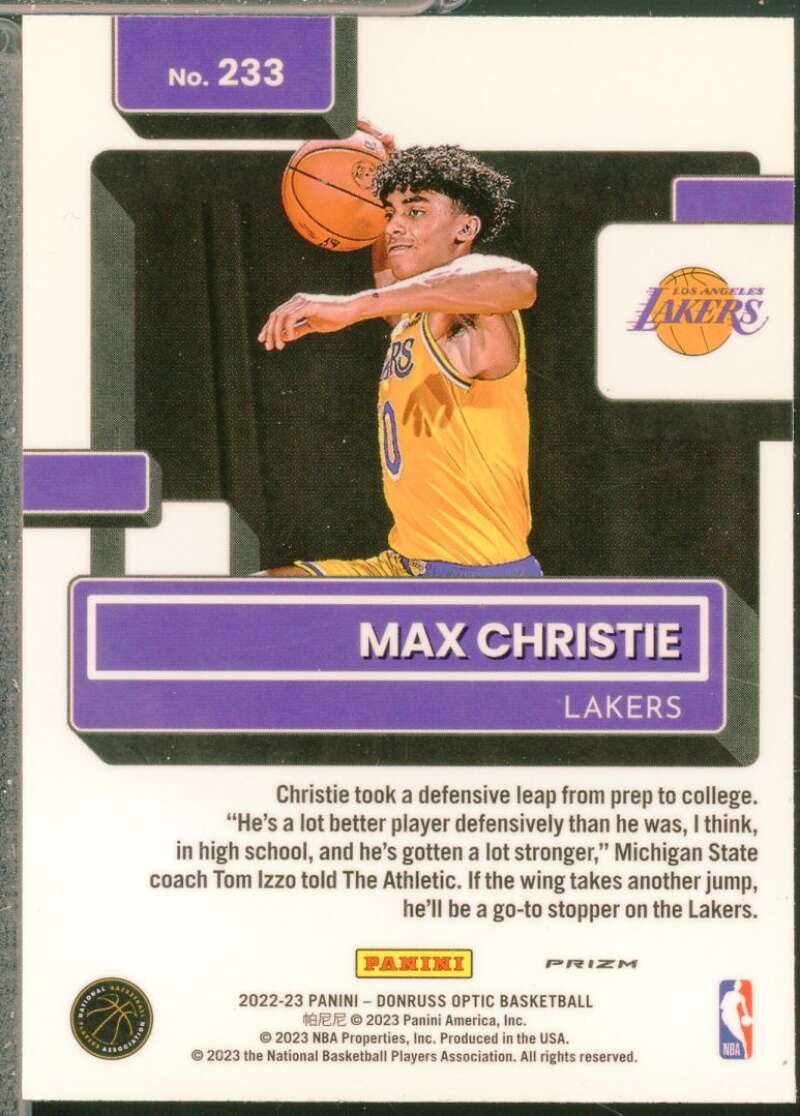 Max Christie Rookie Card 2022-23 Donruss Optic Rated Rookie Holo #233  Image 2