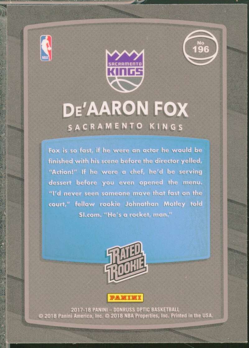 De'Aaron Fox Rookie 2017-18 Donruss Optic Mega Box Rated Rookie Red Yellow #196  Image 2