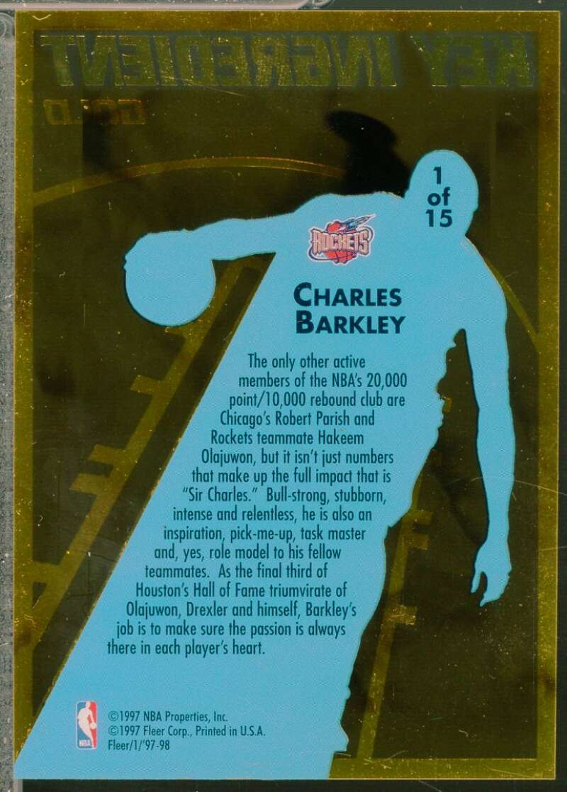 Charles Barkley Card 1997-98 Fleer Key Ingredient Gold #1  Image 2