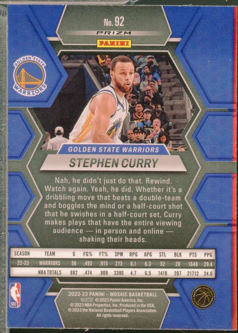 Stephen Curry Card 2022-23 Panini Mosaic Mosaic Green #92  Image 2