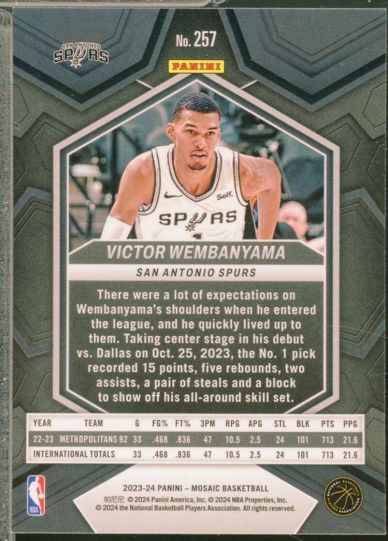 Victor Wembanyama Rookie Card 2023-24 Panini Mosaic Debut #257  Image 2