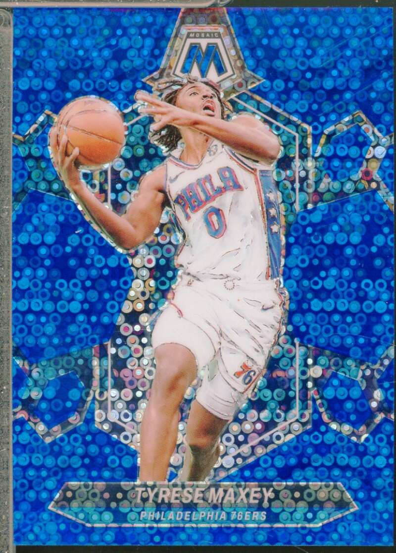 Tyrese Maxey Card 2023-24 Panini Mosaic Mosaic Fast Break Blue /85 #79  Image 1