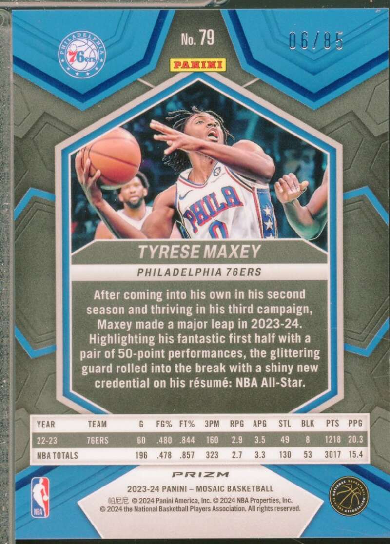 Tyrese Maxey Card 2023-24 Panini Mosaic Mosaic Fast Break Blue /85 #79  Image 2