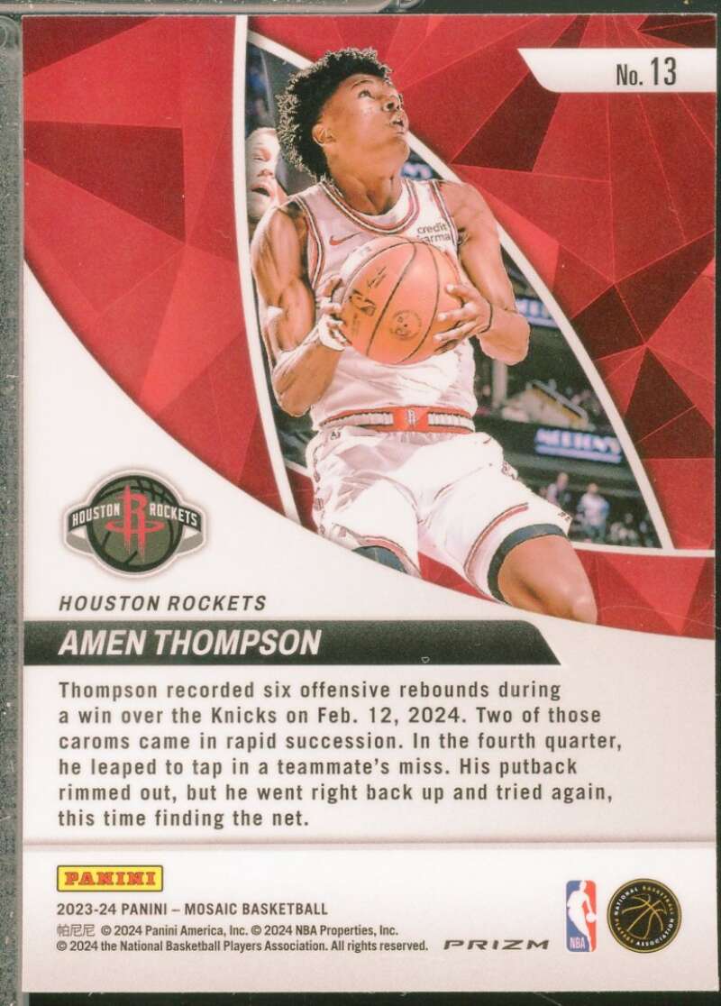 Amen Thompson Rookie Card 2023-24 Panini Mosaic Elevate Mosaic Green #13  Image 2