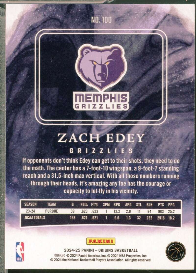 Zach Edey Rookie Card 2024-25 Panini Origins Red /299 #100  Image 2