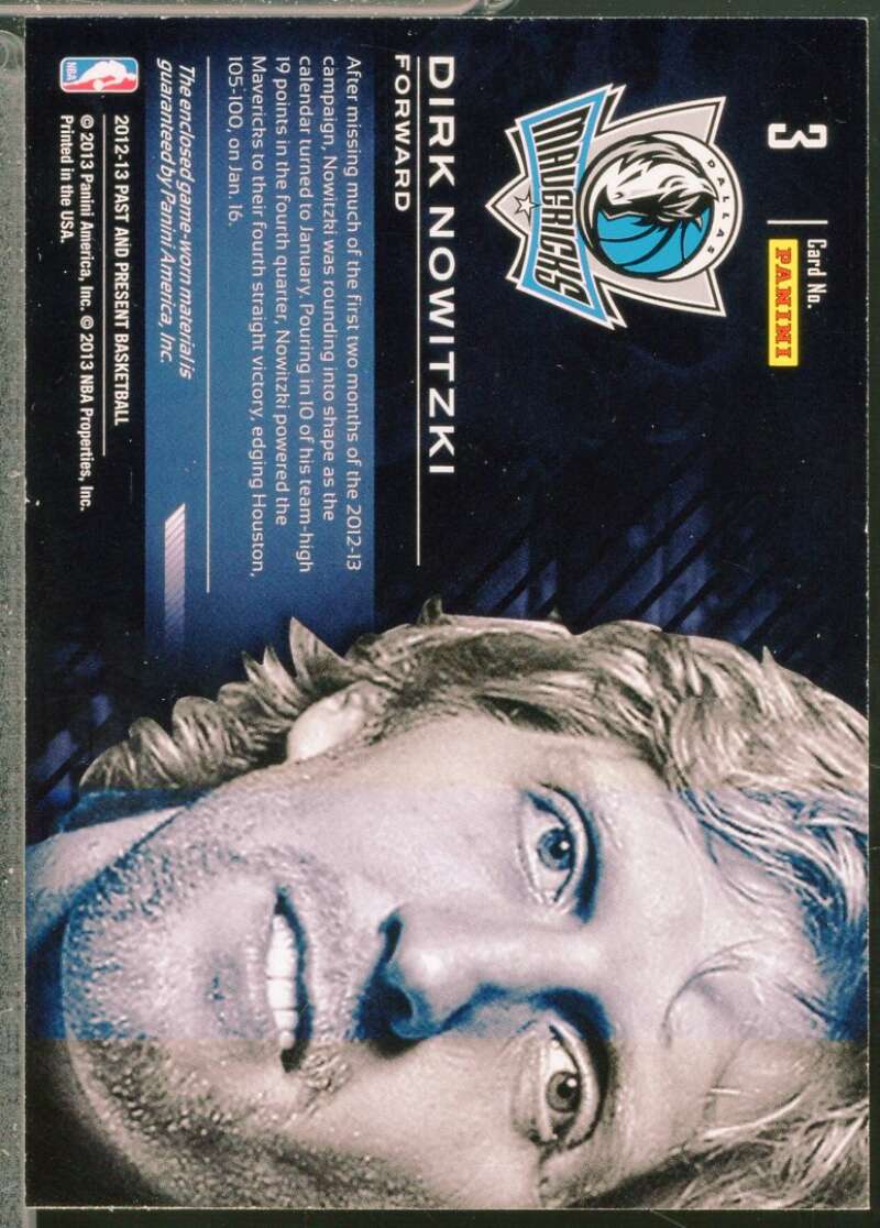 Dirk Nowitzki Card 2012-13 Panini Past and Present Gamers Jerseys #3  Image 2