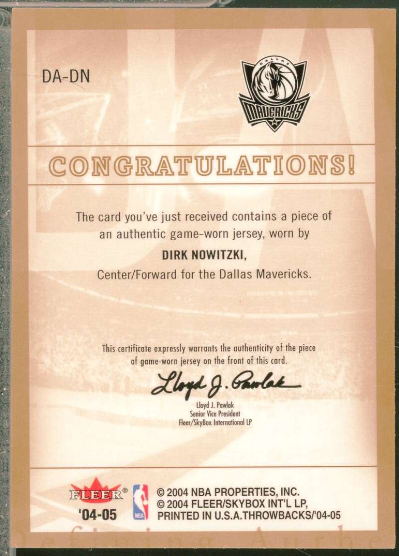 Dirk Nowitzki Card 2004-05 Fleer Throwbacks Defining Authentic Jerseys #DN  Image 2