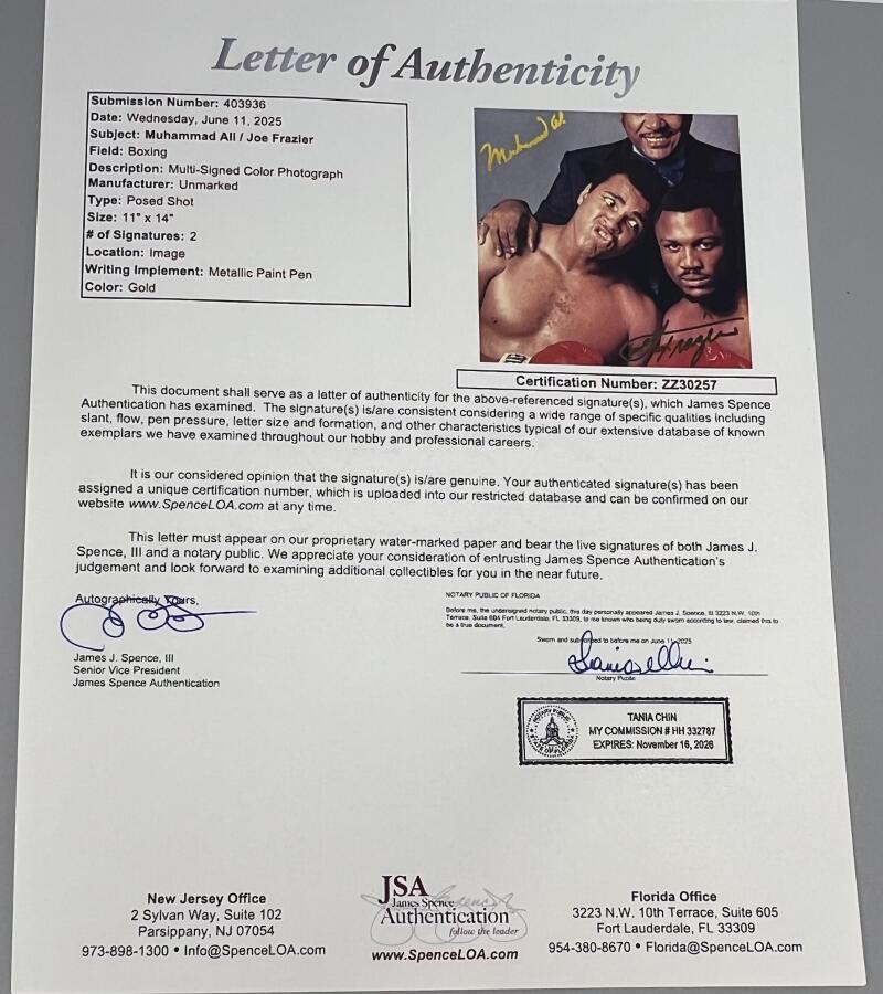 Muhammad Ali / Joe Frazier Multi-Signed Autograph Color Photograph JSA Authentic Image 3