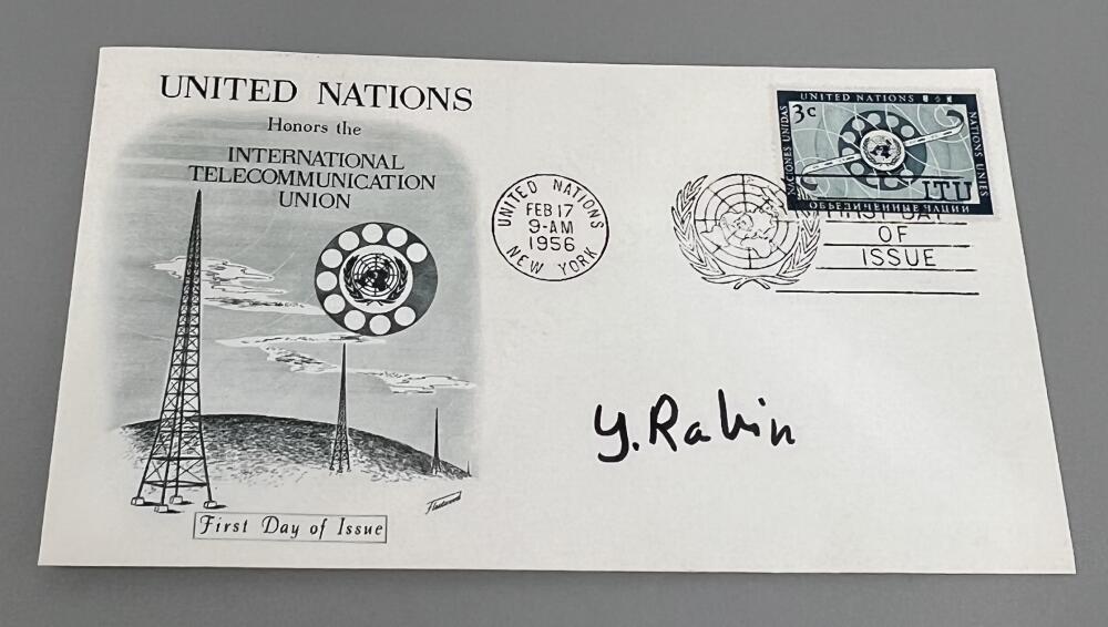 Yitzhak Rabin United Nations Signed First Day Cover Envelope JSA Authentic Image 1