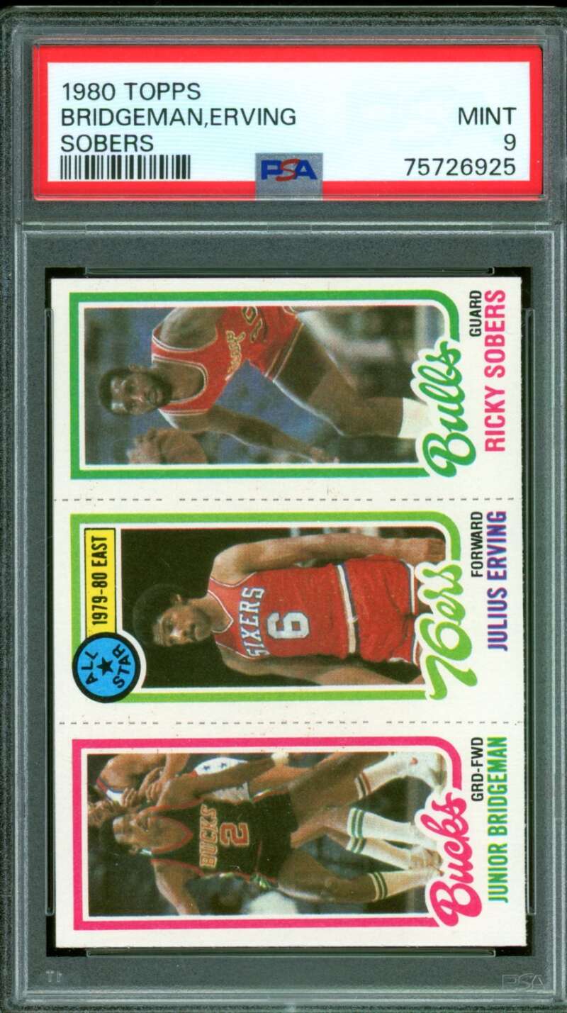Junior Bridgeman/Julius Erving/Ricky Sobers Card 1980-81 Topps #137 PSA 9 Image 1