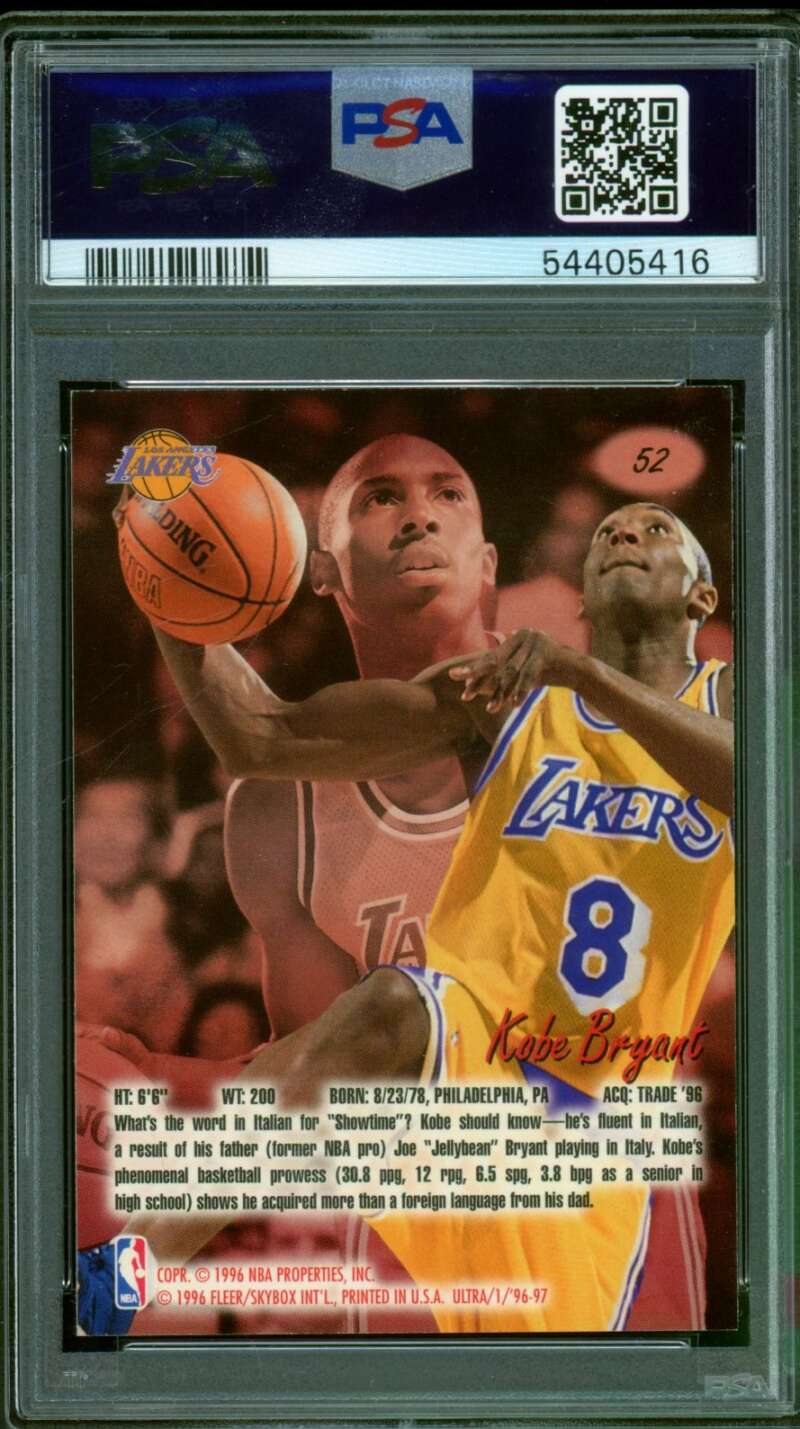 Kobe Bryant Rookie Card 1996-97 Ultra #52 PSA 9 Image 2