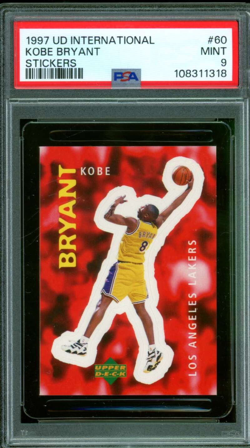 Kobe Bryant Card 1997-98 UD International Stickers #60 PSA 9 Image 1