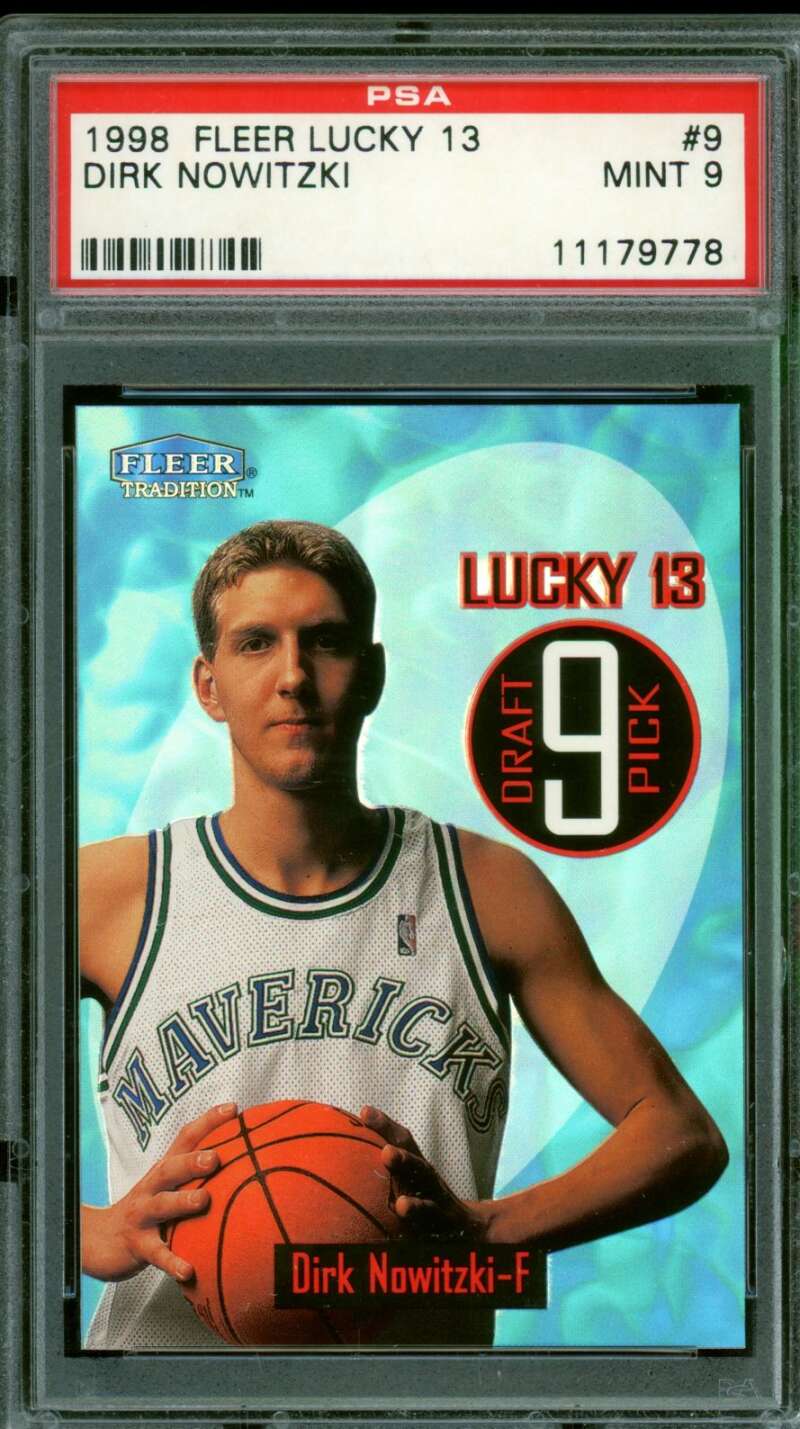 Dirk Nowitzki Rookie Card 1998-99 Fleer Lucky 13 #9 PSA 9 Image 1