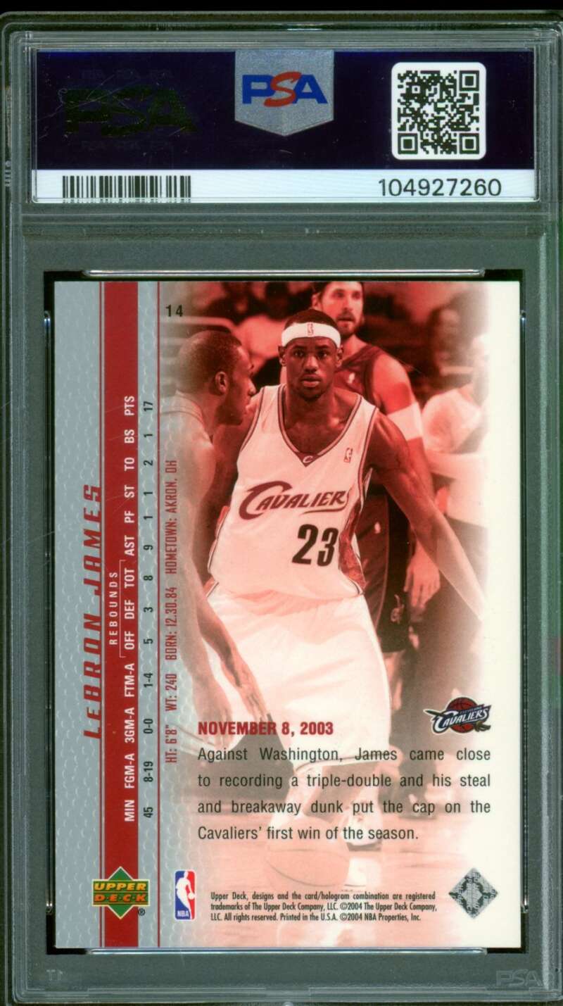 LeBron James Rookie Card 2003-04 Upper Deck Phenomenal Beginning #14 PSA 10 Image 2