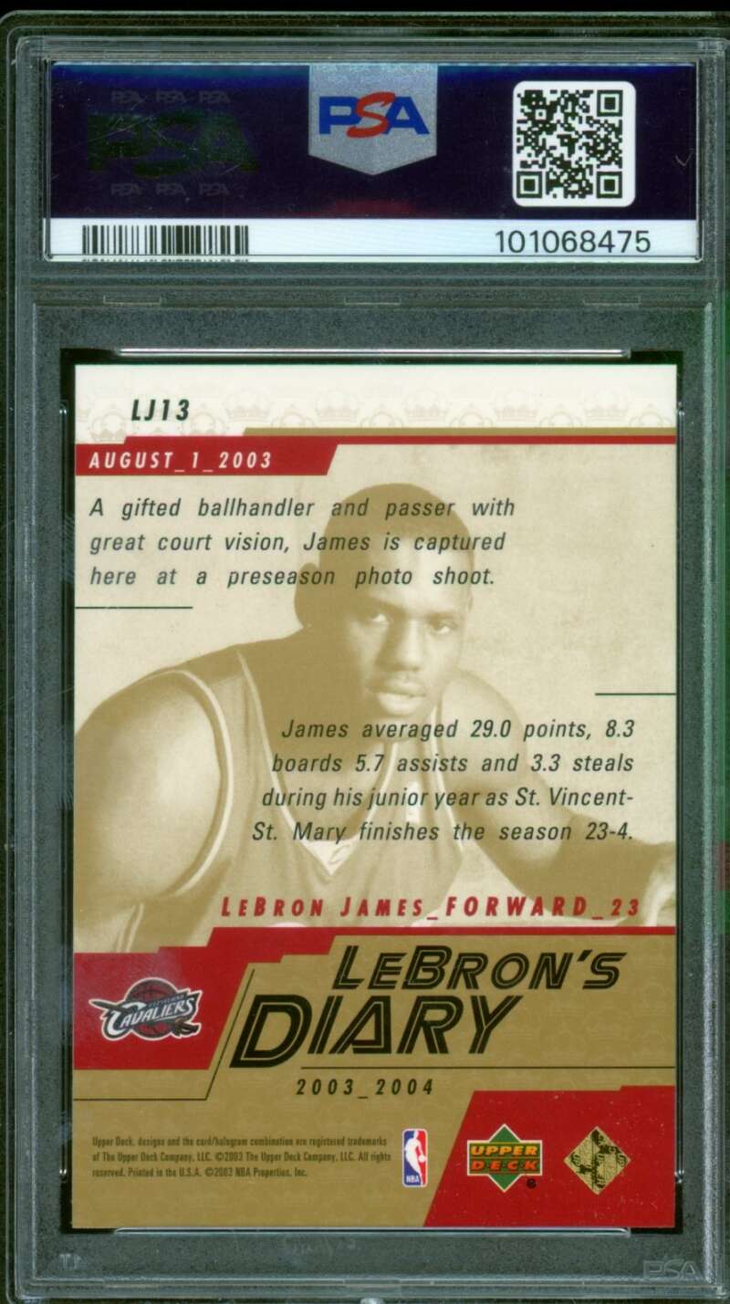 LeBron James Rookie Card 2003-04 Upper Deck Diary #LJ13 PSA 10 Image 2