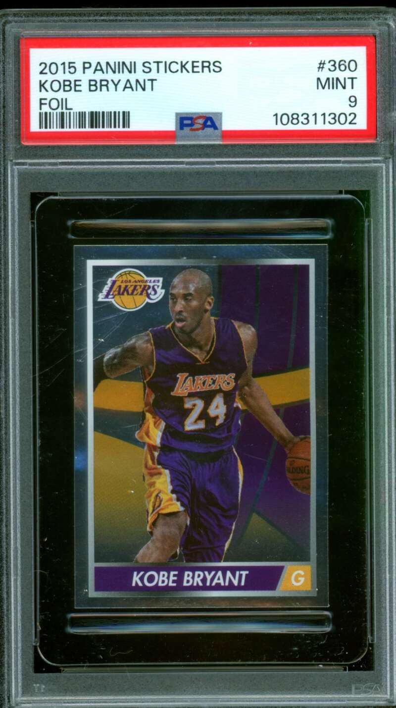 Kobe Bryant Card 2015-16 Panini Stickers Foil (pop 5) #360 PSA 9 Image 1
