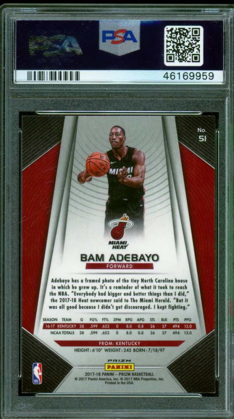 Bam Adebayo Rookie Card 2017-18 Panini Prizm Red White Blue #51 PSA 9 Image 2