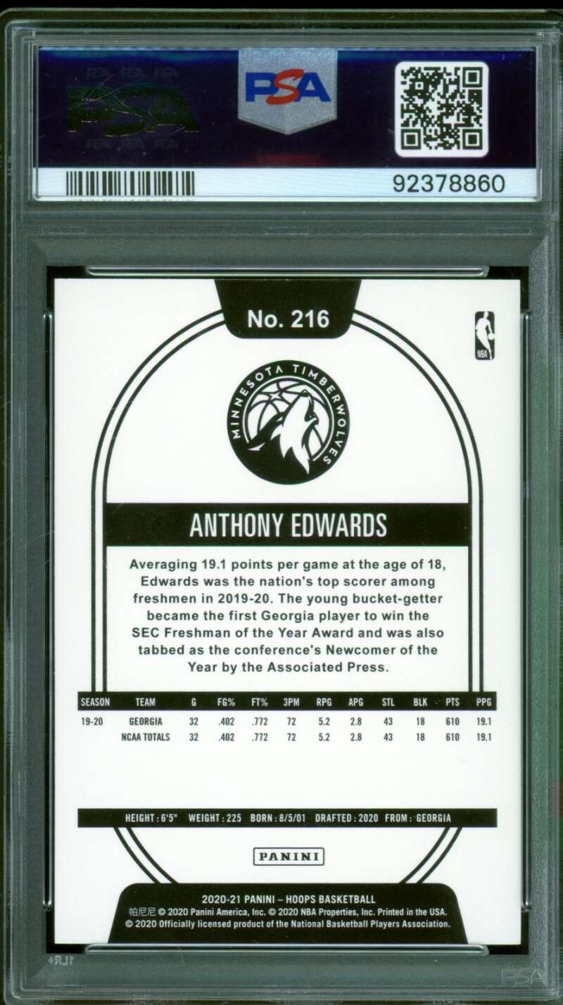 Anthony Edwards Rookie Card 2020-21 Panini Hoops #216 PSA 9 (case scratch) Image 2