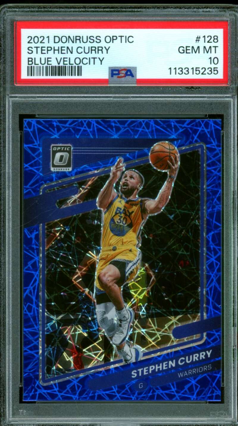 Stephen Curry Card 2021-22 Donruss Optic Blue Velocity #128 PSA 10 Image 1