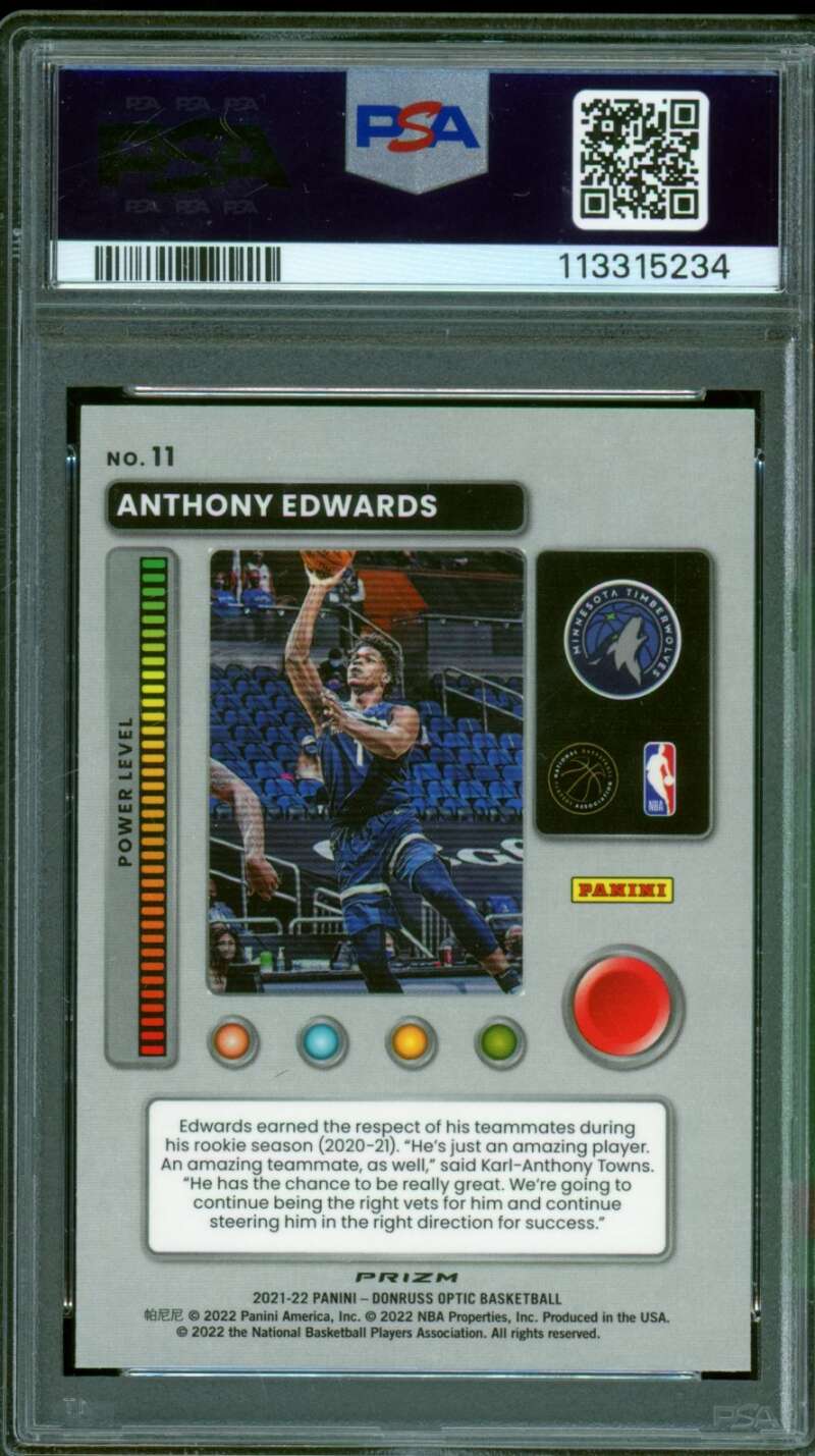 Anthony Edwards Card 2021-22 Donruss Optic T-Minus 3,2,1-Purple #11 PSA 10 Image 2