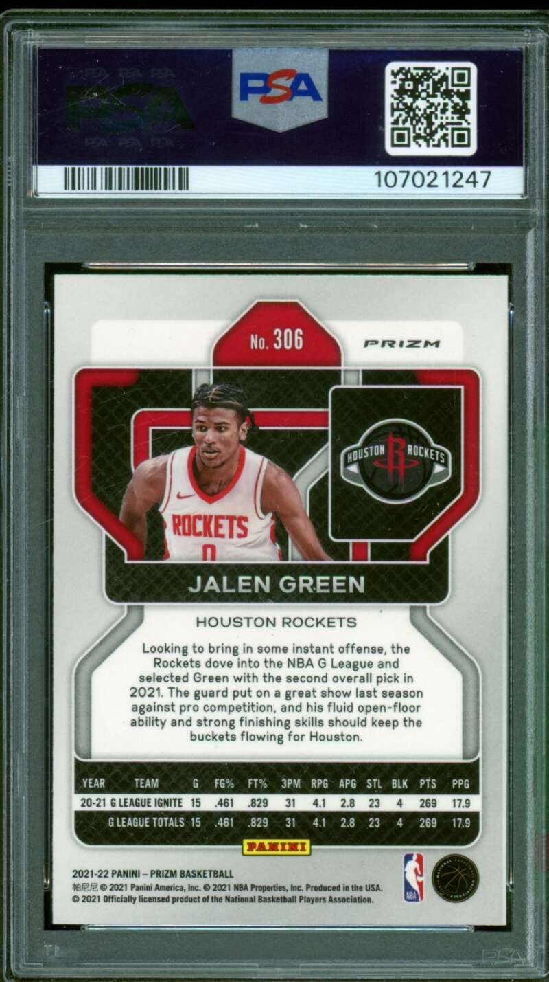 Jalen Green Rookie Card 2021-22 Prizm Fast Break #306 PSA 10 Image 2