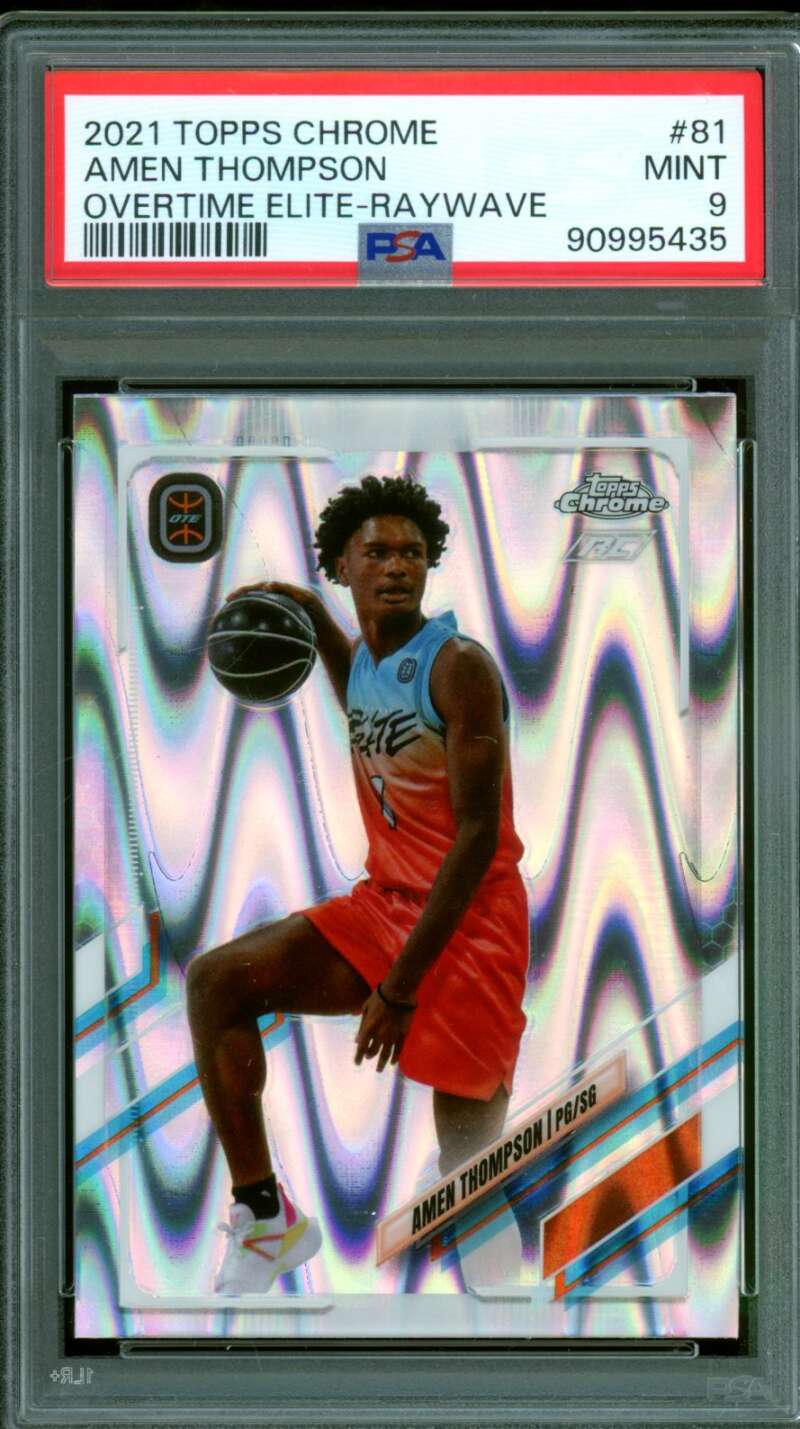 Amen Thompson Rookie Card 2021-22 Topps Chrome Overtime Elite Raywave #81 PSA 9 Image 1