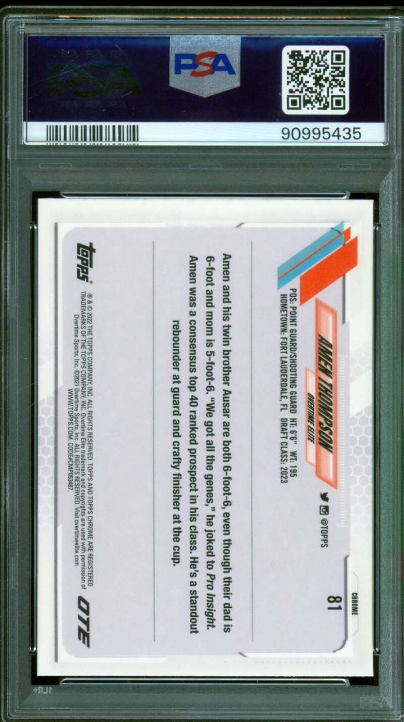 Amen Thompson Rookie Card 2021-22 Topps Chrome Overtime Elite Raywave #81 PSA 9 Image 2