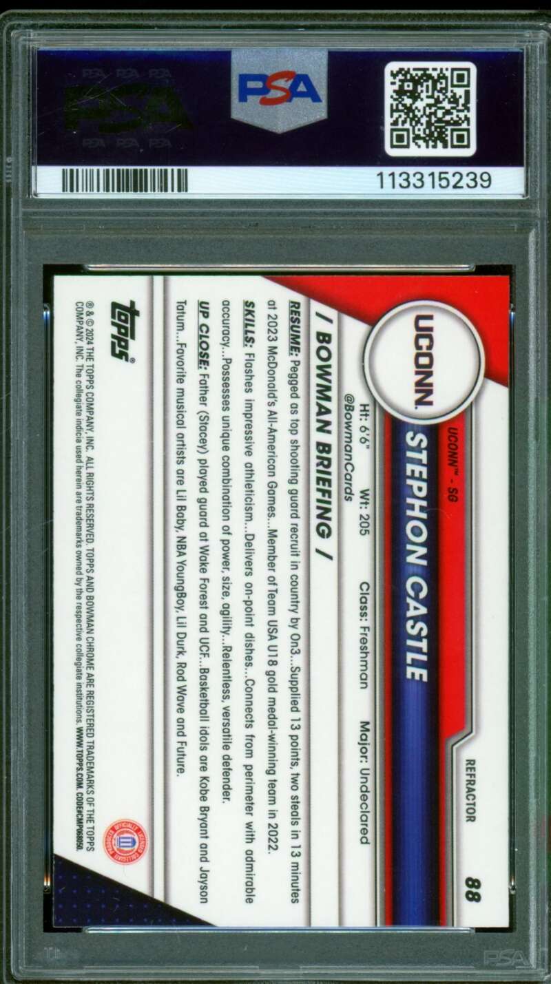 Stephon Castle Card 2023 Bowman U Chrome Refractor #88 PSA 10 Image 2