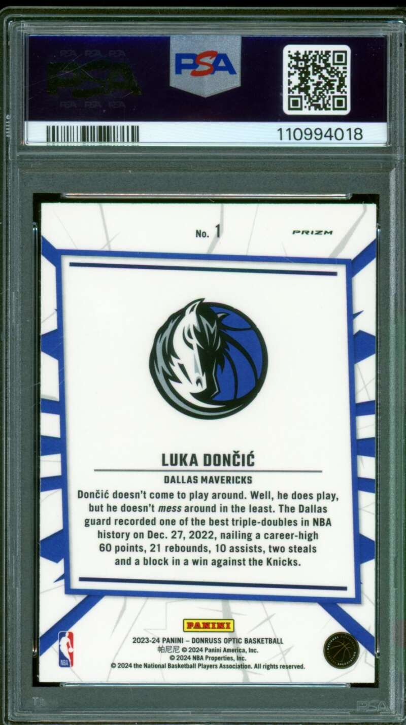 Luka Doncic Card 2023-24 Donruss Optic My House Holo #1 PSA 8 Image 2