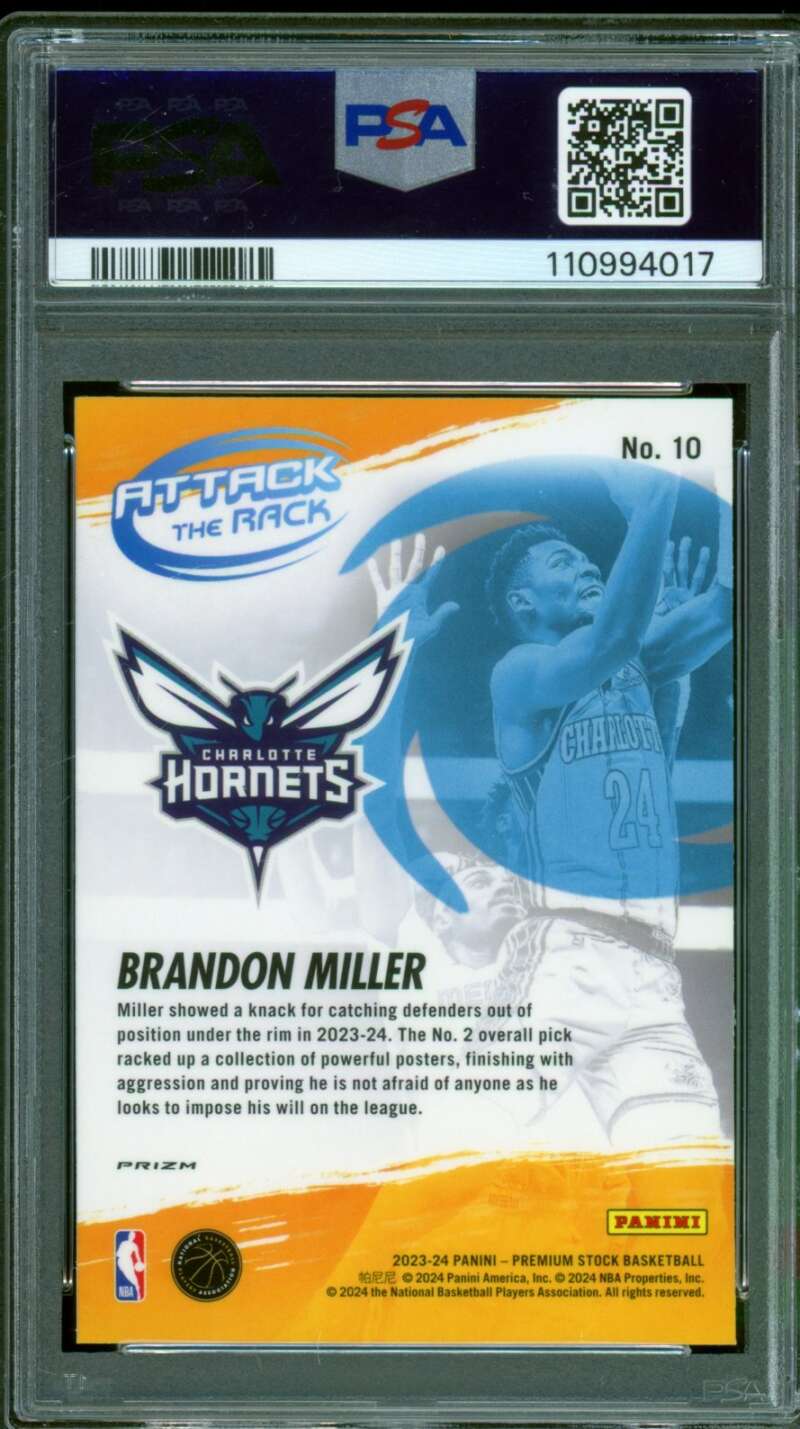 Brandon Miller Rookie 2023-24 Hoops Premium Stock Attack Of Rack Holo #10 PSA 10 Image 2