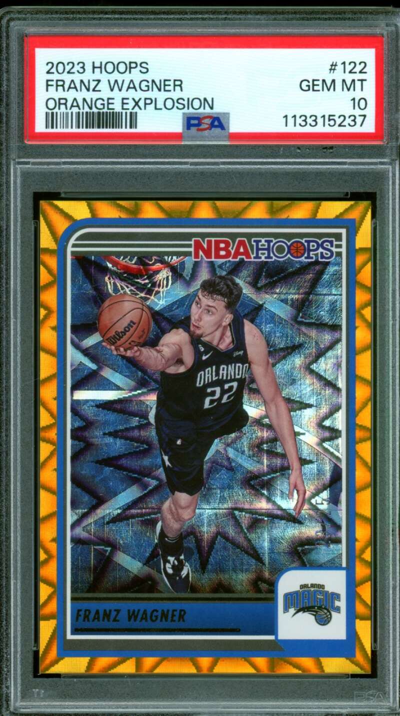 Franz Wagner Card 2023-24 Hoops Orange Explosion(23/25) (pop 1) #122 PSA 10 Image 1