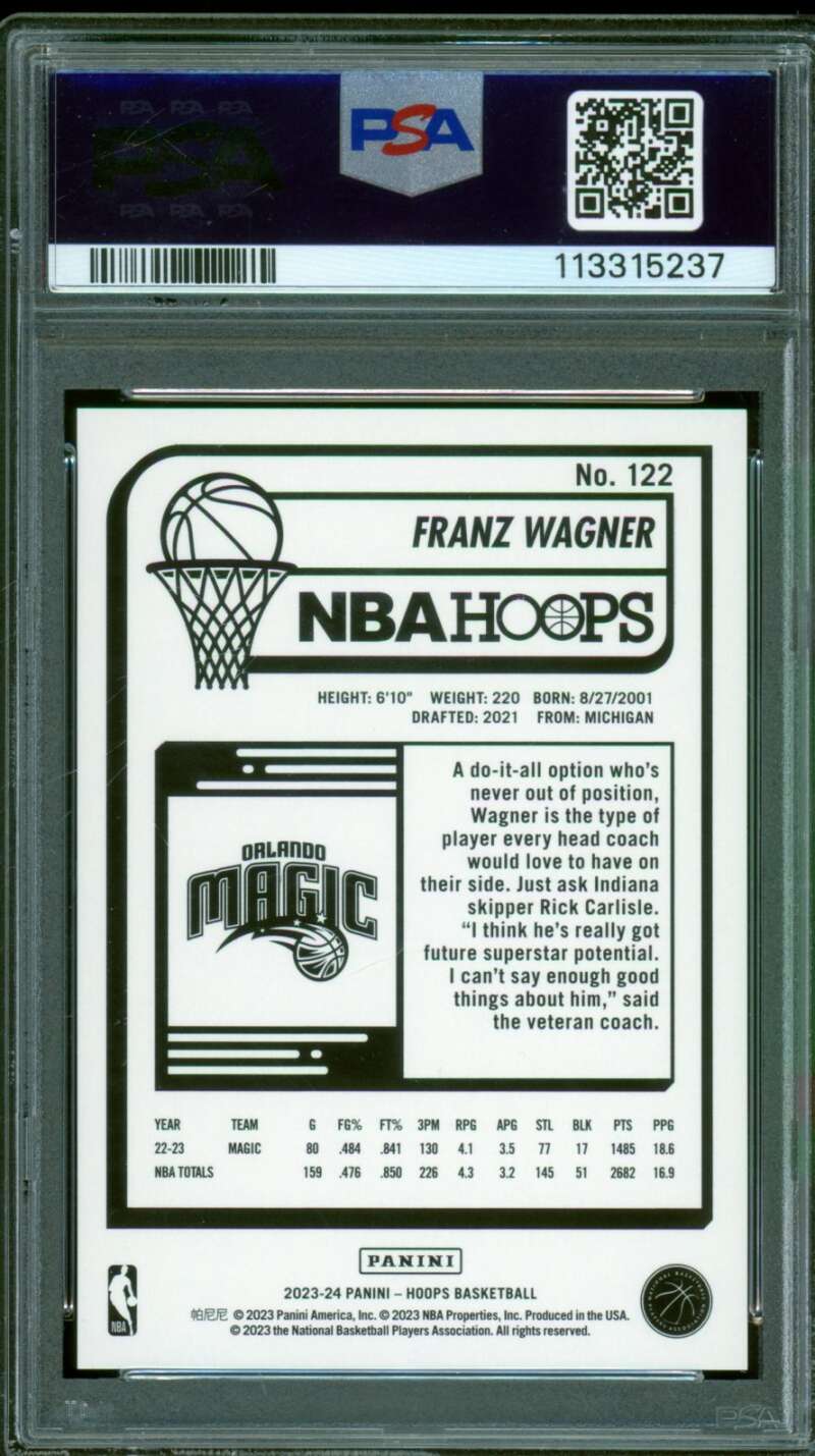Franz Wagner Card 2023-24 Hoops Orange Explosion(23/25) (pop 1) #122 PSA 10 Image 2