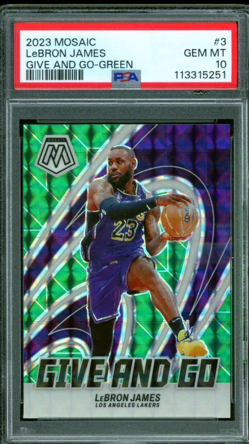 LeBron James Card 2023-24 Mosaic Give And Go Green #3 PSA 10 Image 1