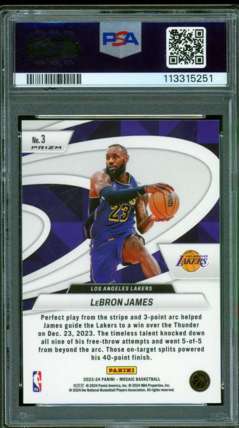 LeBron James Card 2023-24 Mosaic Give And Go Green #3 PSA 10 Image 2